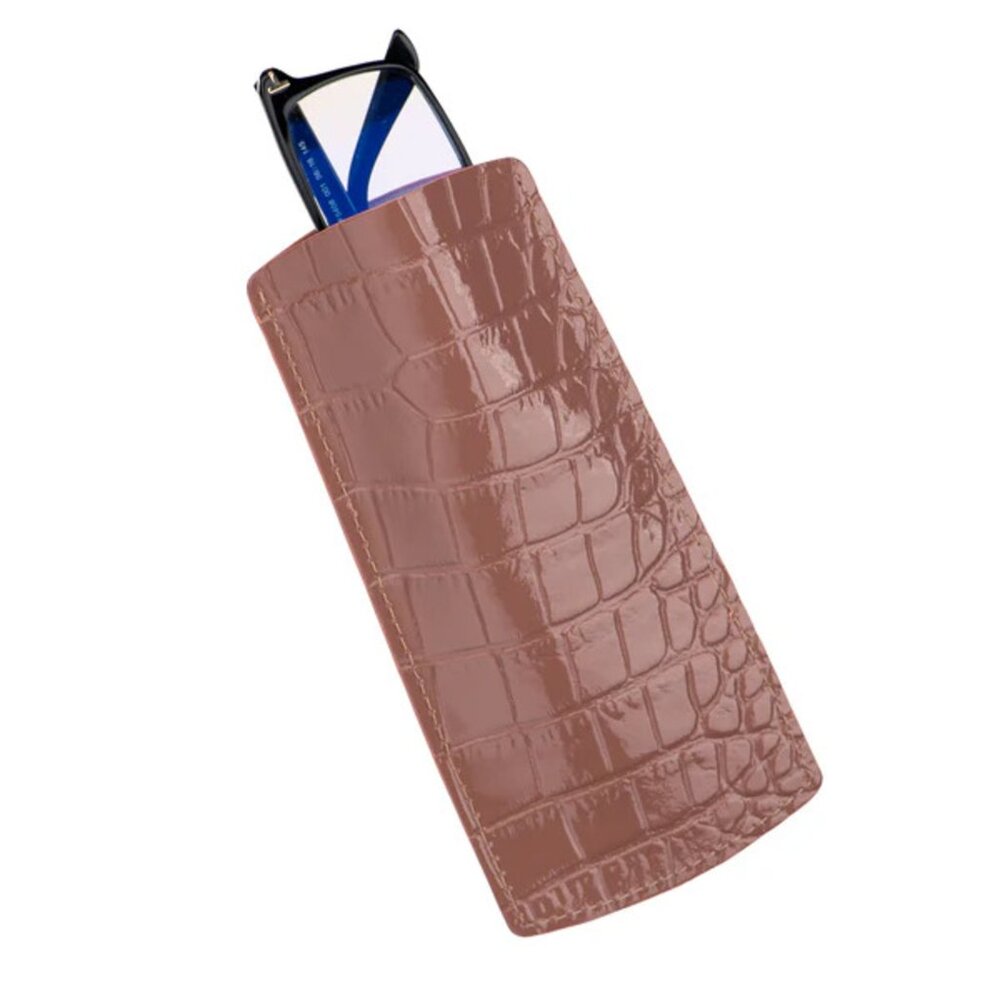 Authentic Calfskin Alligator‑Texture Glasses Pouch Irish Rose Color